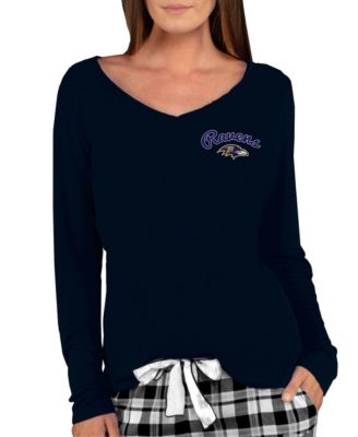 Women's Black Baltimore Ravens Marathon Knit Long-Sleeve Lightweight V-Neck Lounge Top