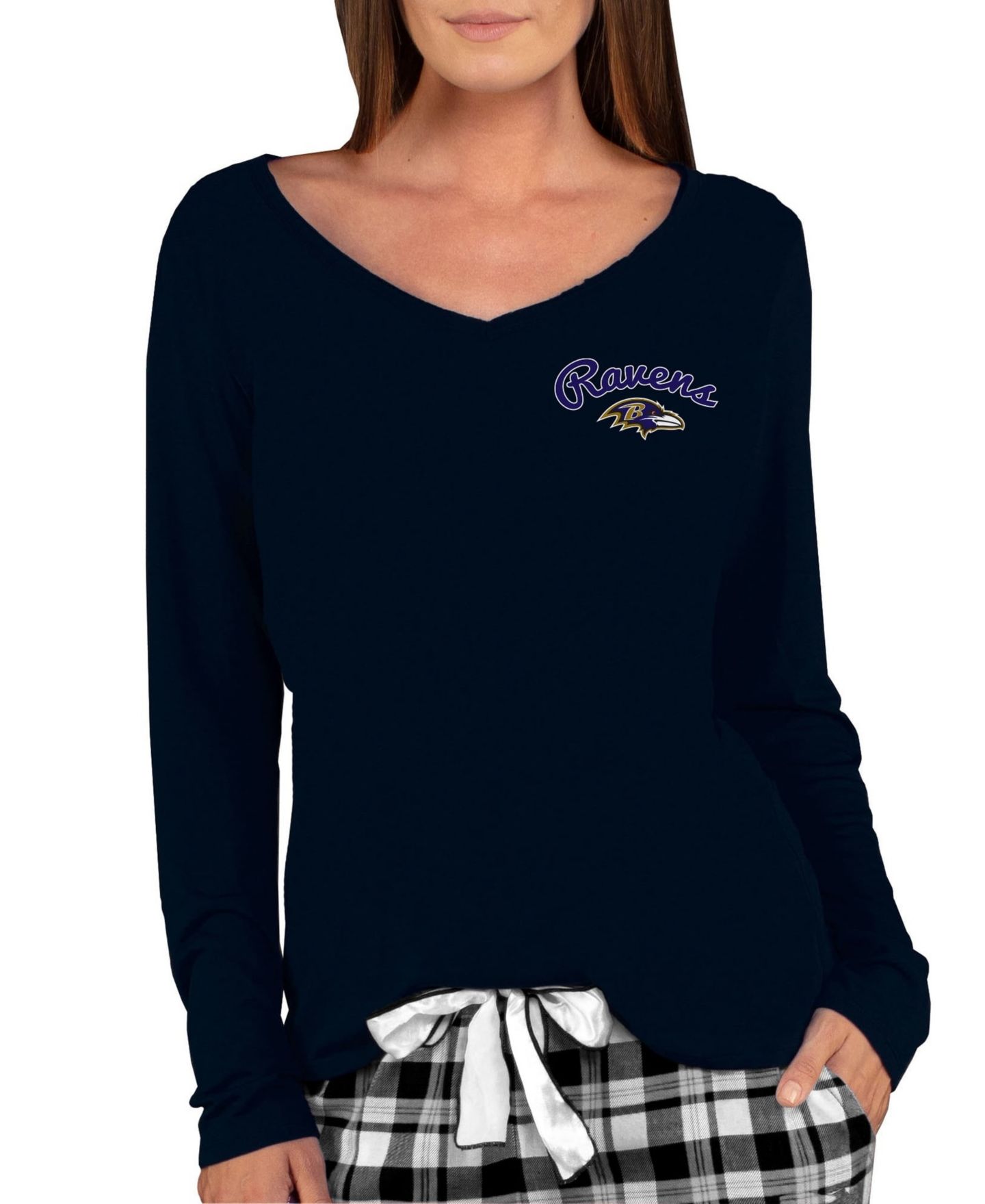 Женский топ Concepts Sport Black Baltimore Ravens Marathon Knit Long-Sleeve Lightweight V-Neck Lounge — фото 1