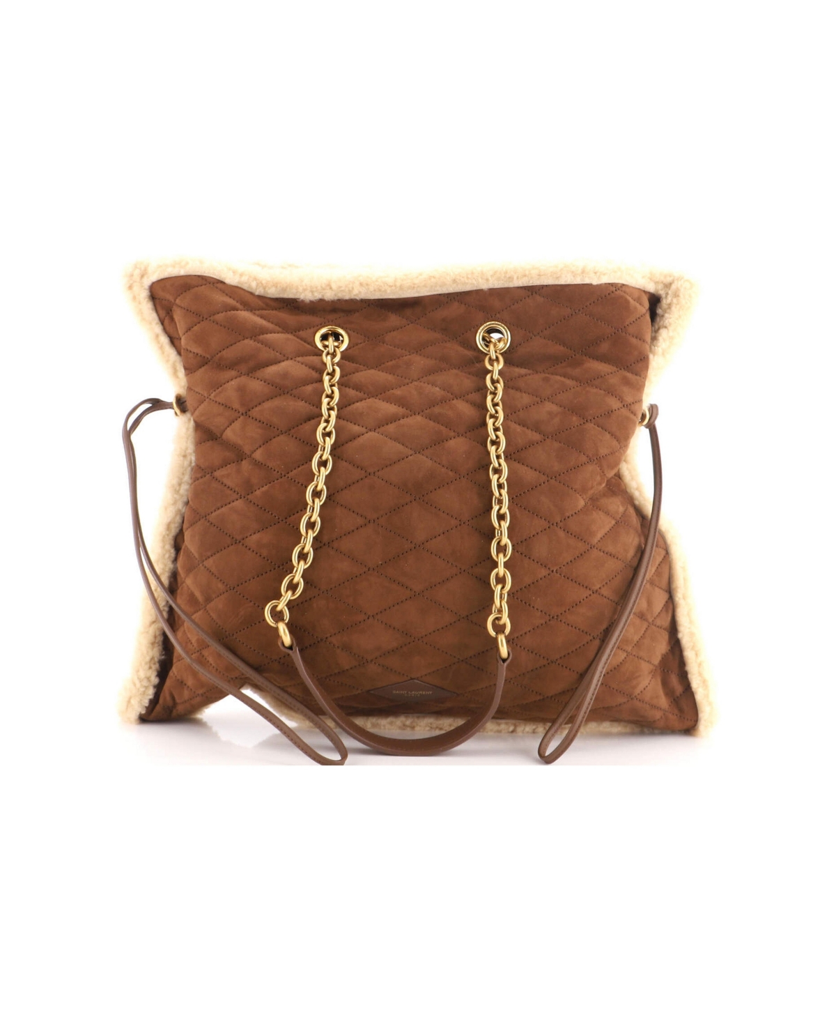 Pre-Owned Saint Laurent Le Pochon Tote Quilted Suede with Shearling - Brown