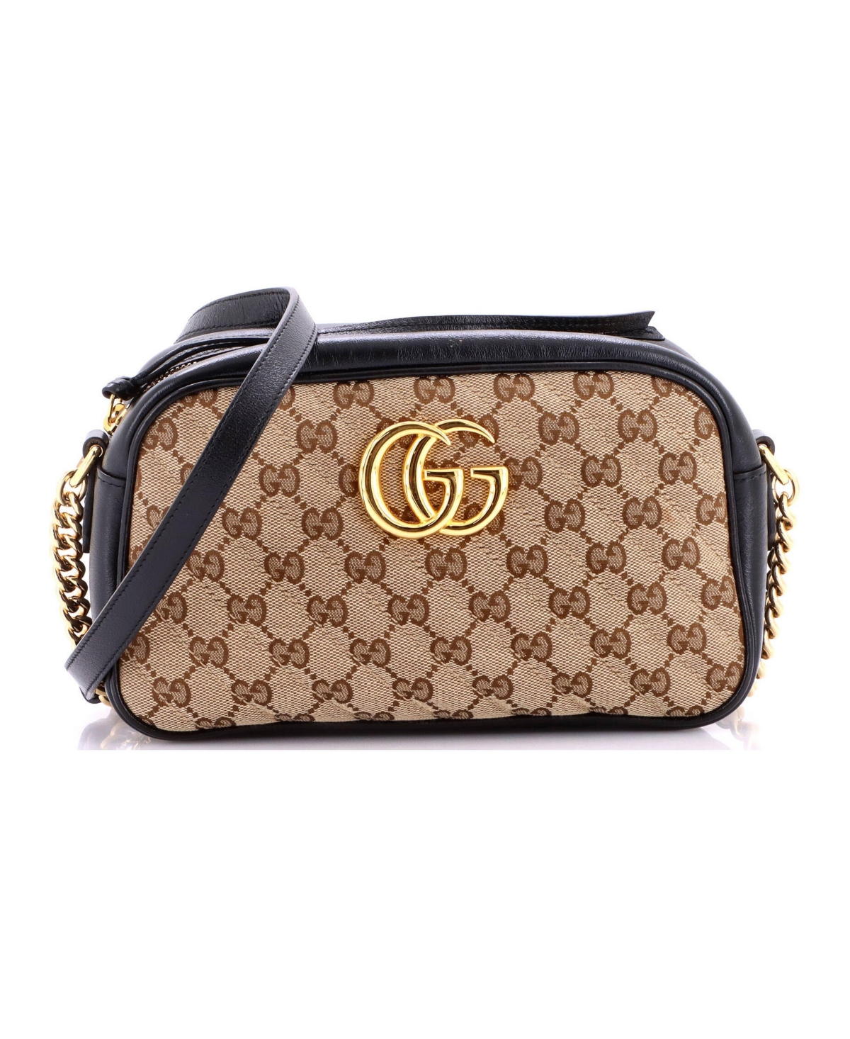 Pre-Owned Gucci Small Gg Marmont Shoulder Bag Diagonal Quilted Gg Canvas with Leather - Brown