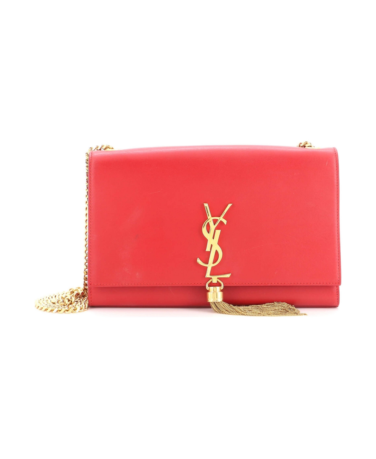 Pre-Owned Saint Laurent Medium Classic Monogram Tassel Crossbody Bag Leather - Red