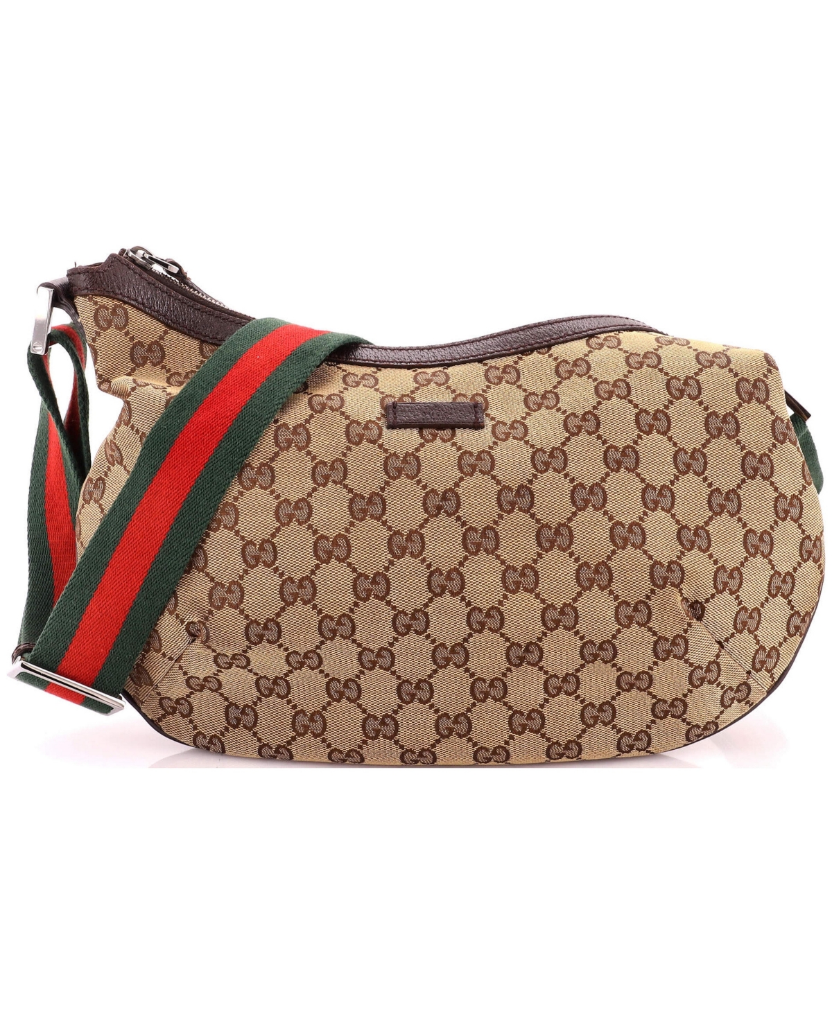 Pre-Owned Gucci Medium Saddle Zip Messenger Bag Gg Canvas with Leather - Brown