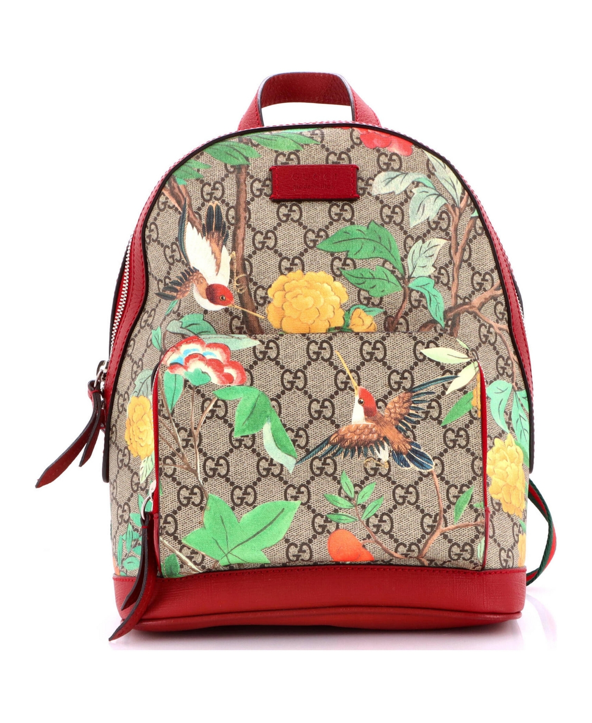 Pre-Owned Gucci Small Zip Pocket Backpack Tian Print Gg Coated Canvas - Brown