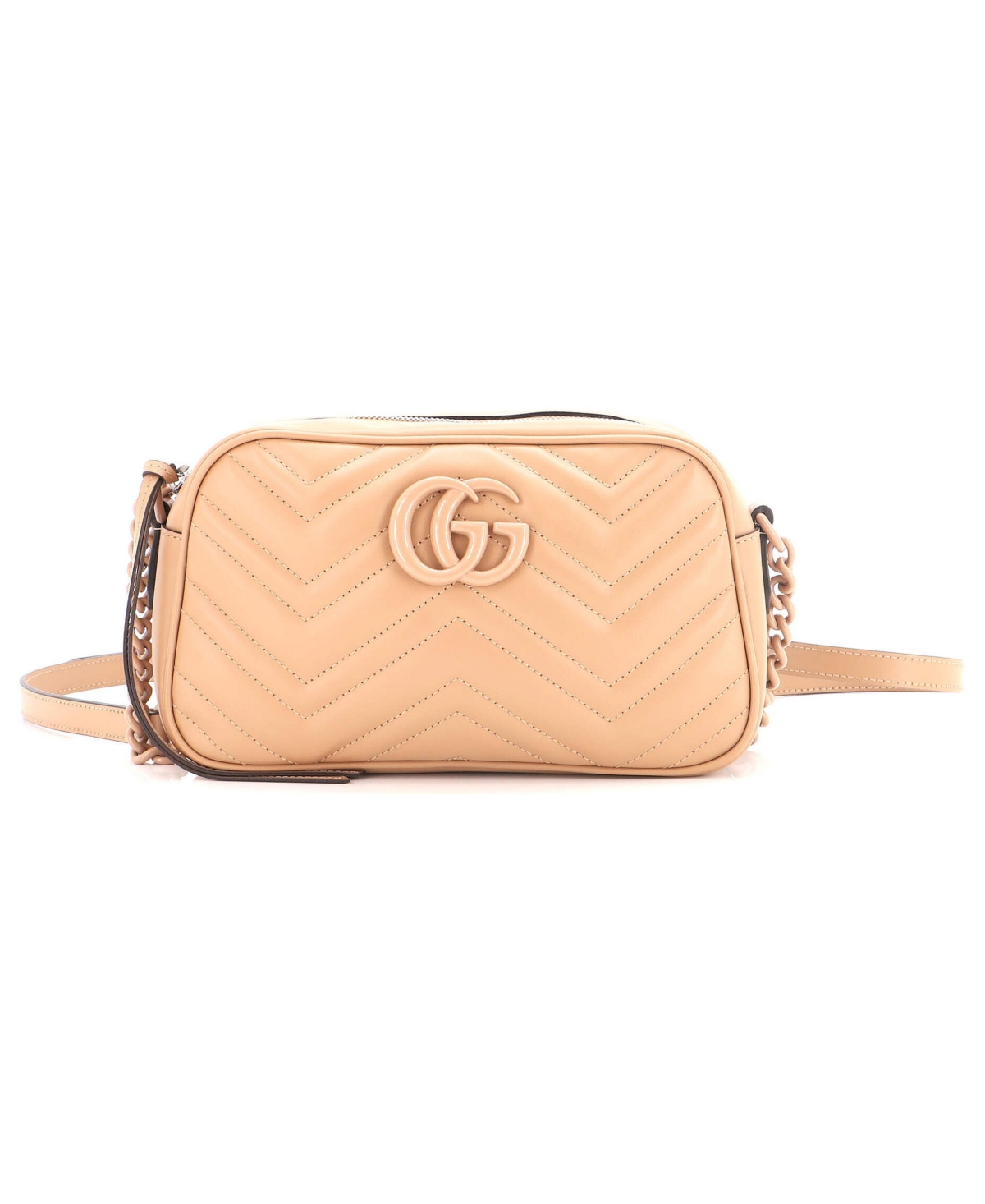 Pre-Owned Gucci Small Gg Marmont Monochrome Shoulder Bag Matelasse Leather - Natural