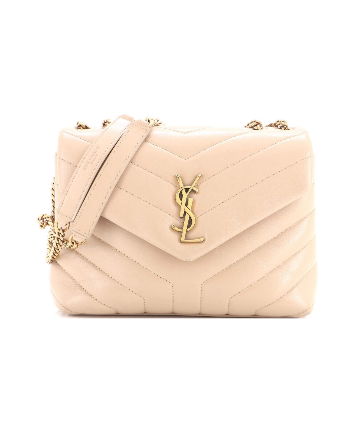 Pre-Owned Saint Laurent Small Loulou Shoulder Bag Matelasse Chevron Leather - Natural