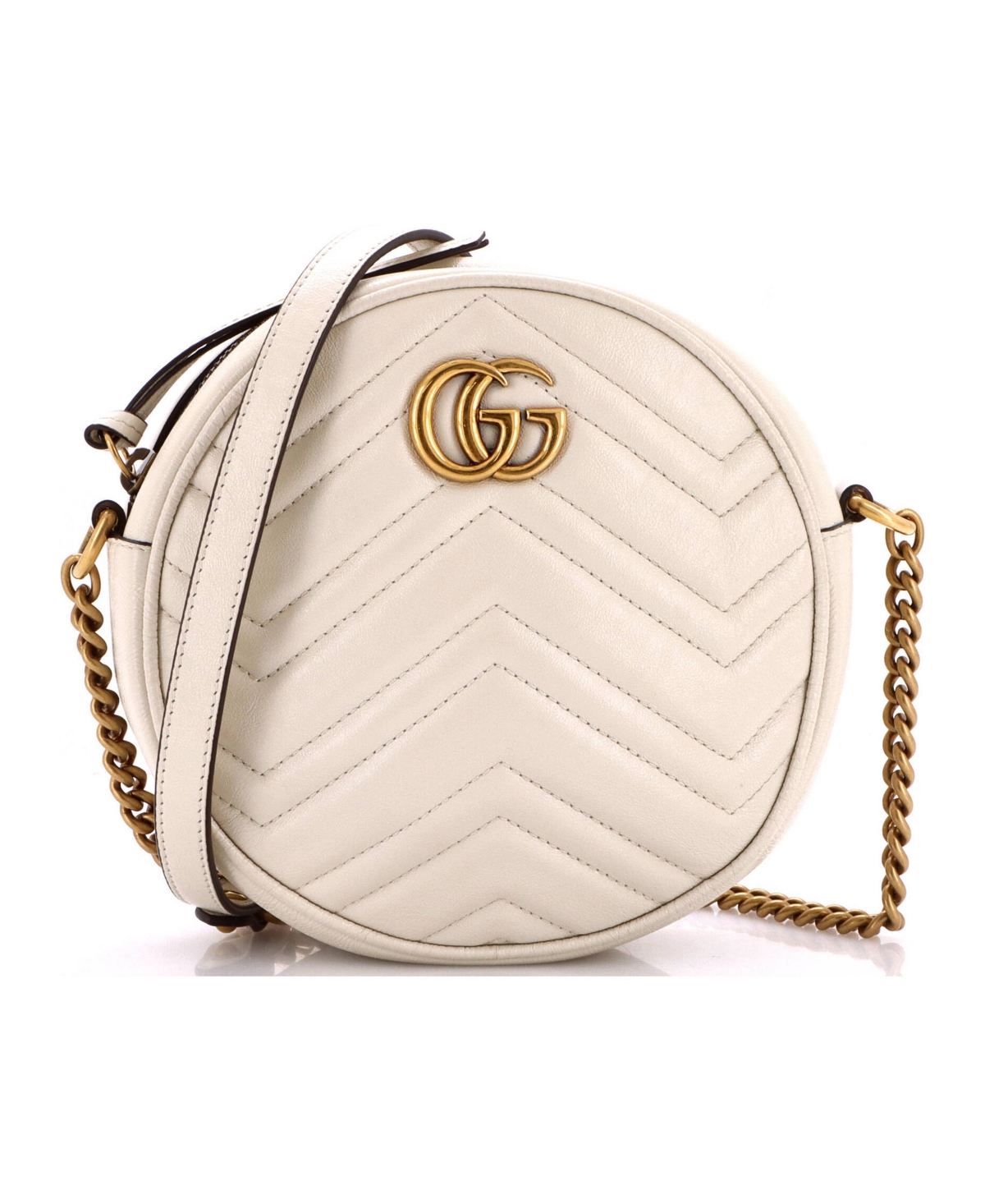 Pre-Owned Gucci Mini Gg Marmont Round Shoulder Bag Matelasse Leather - Natural