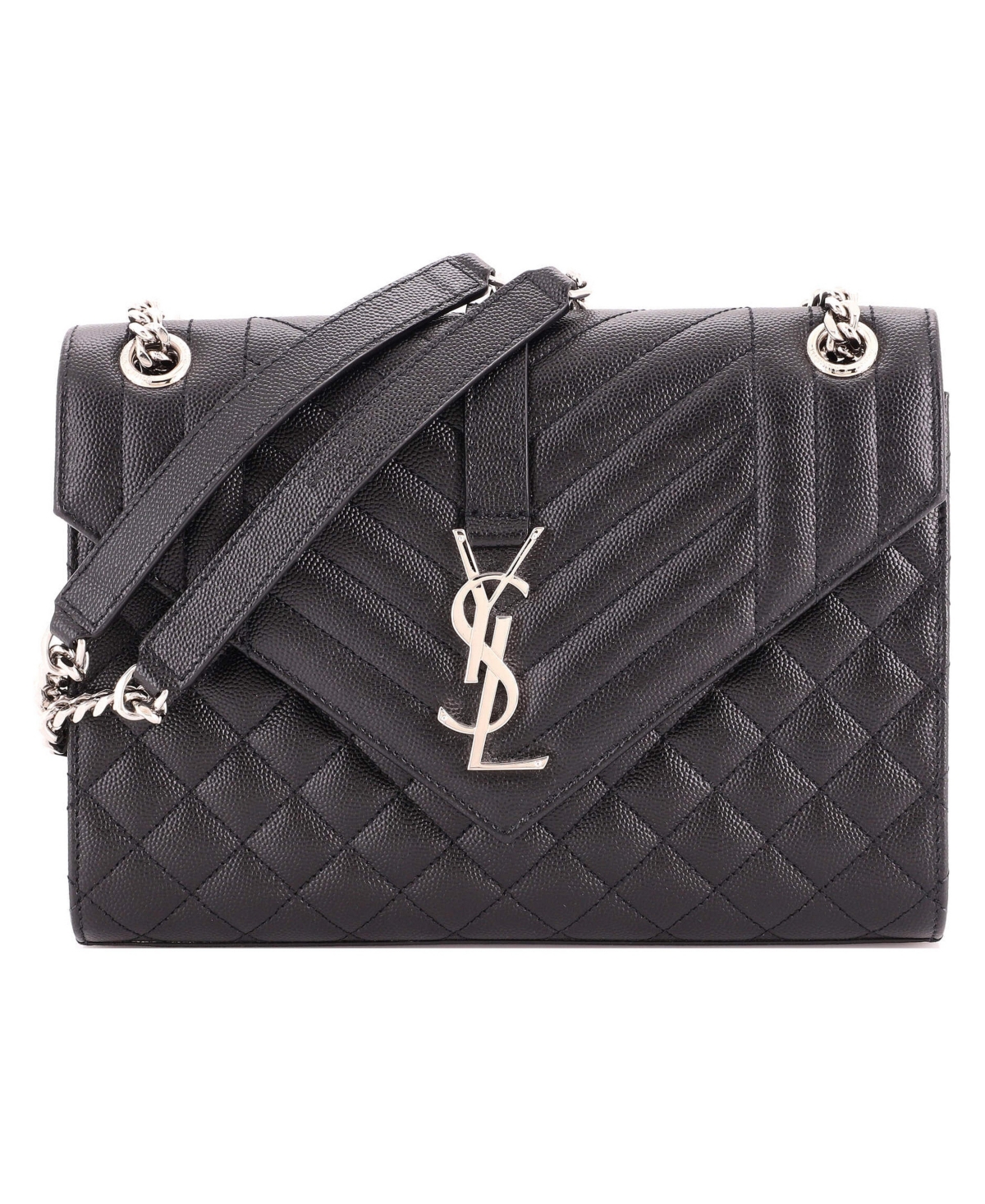 Pre-Owned Saint Laurent Medium Classic Monogram Envelope Satchel Mixed Matelasse Leather - Black