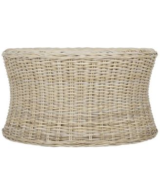 Round Rattan Coffee Table Ottoman with Mango Wood Frame