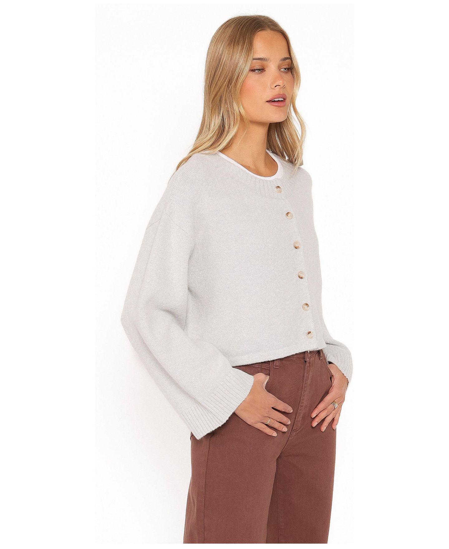 Женский кардиган Petal and Pup Tori Cropped Wide Sleeve, цвет: Серый — фото 3