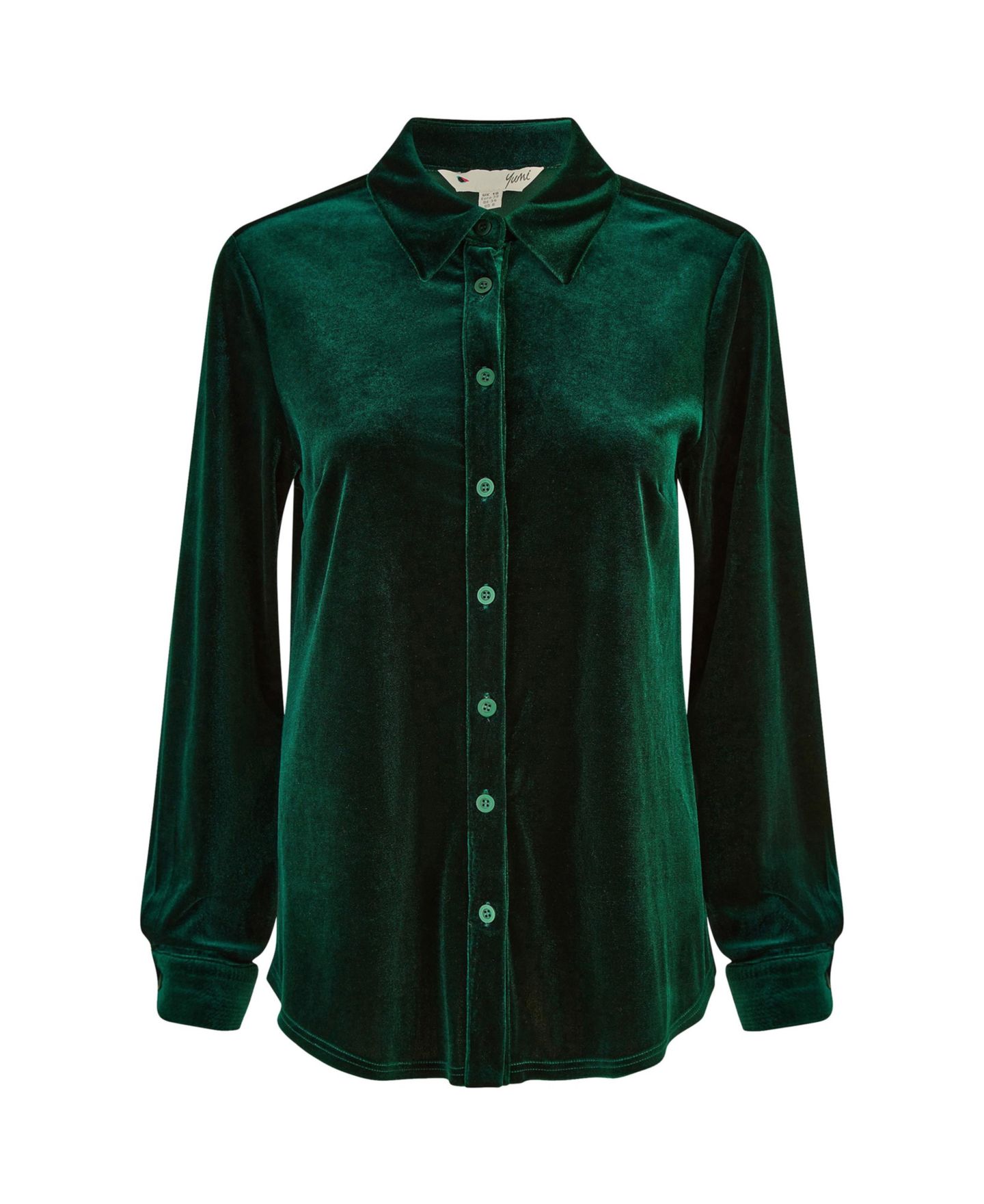 Женская рубашка Yumi Velvet Relaxed-Fit Long-Sleeve, цвет: Зелёный — фото 5