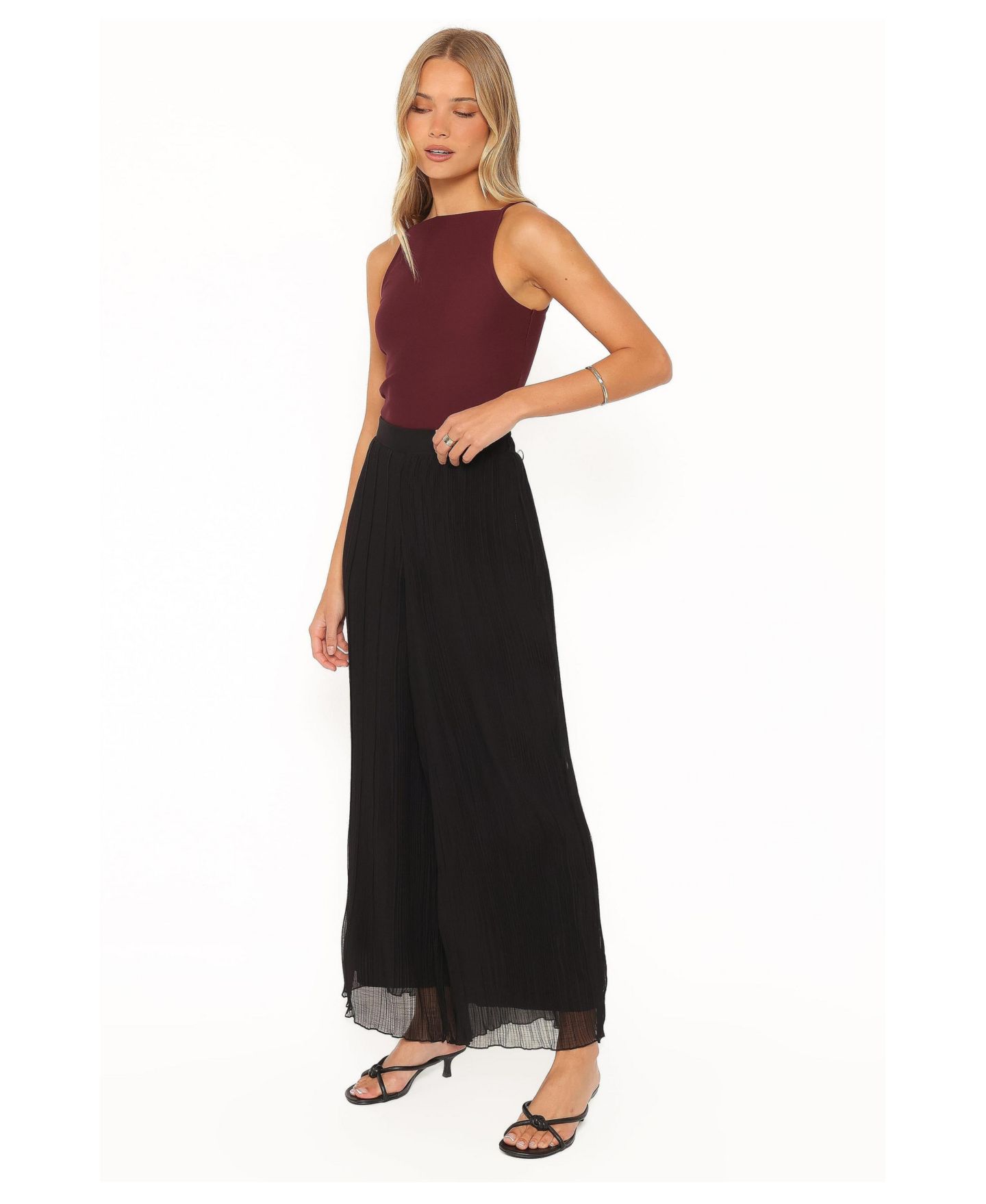 Женские брюки Petal and Pup Elisa High-Rise Wide-Leg Plisse, цвет: Чёрный — фото 2