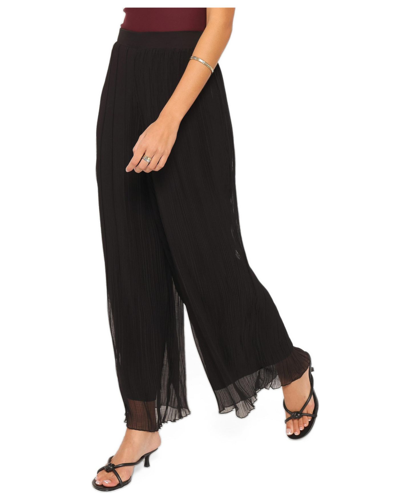Женские брюки Petal and Pup Elisa High-Rise Wide-Leg Plisse, цвет: Чёрный — фото 5