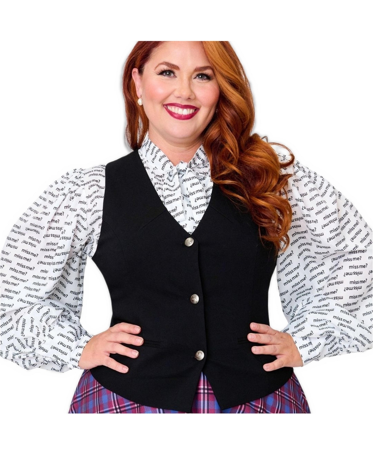 Unique Vintage Plus Size 1940s Embroidered Button Up Vest - Black solid