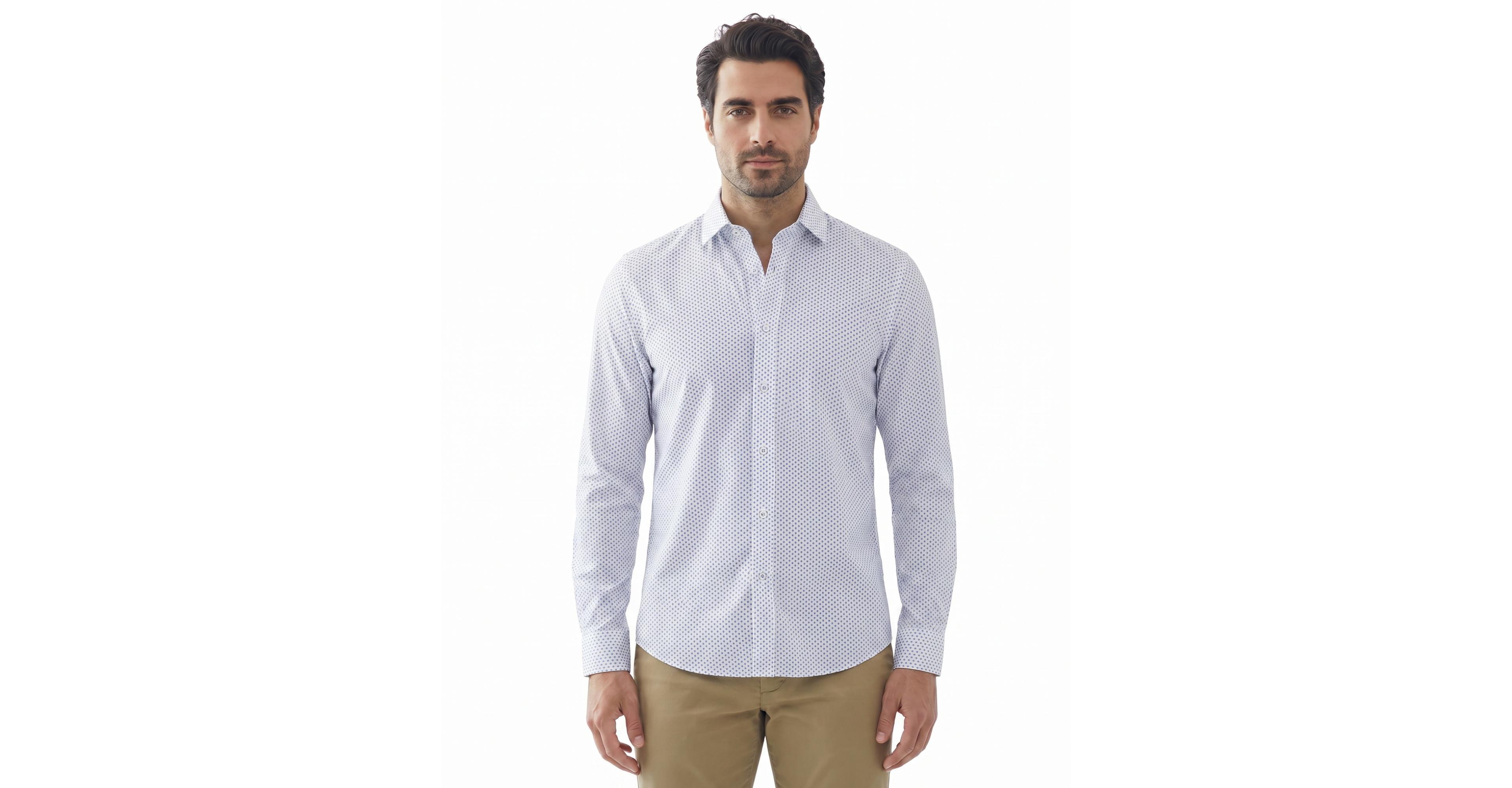 Report Collection Men's Printed Stretch Long-Sleeve Sport Shirt