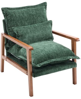 Cloud Shaped Lounge Chair with Chenille Upholstery and Wooden Frame