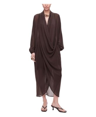 Women's Draped Wrap Balloon Sleeves Maxi Dress
