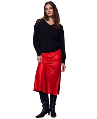 Petite V-Neck Long-Sleeve Lace Sweater