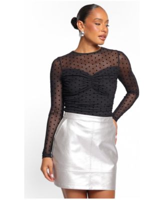 Women's Jessie Polka-Dot Sheer Long-Sleeve Top