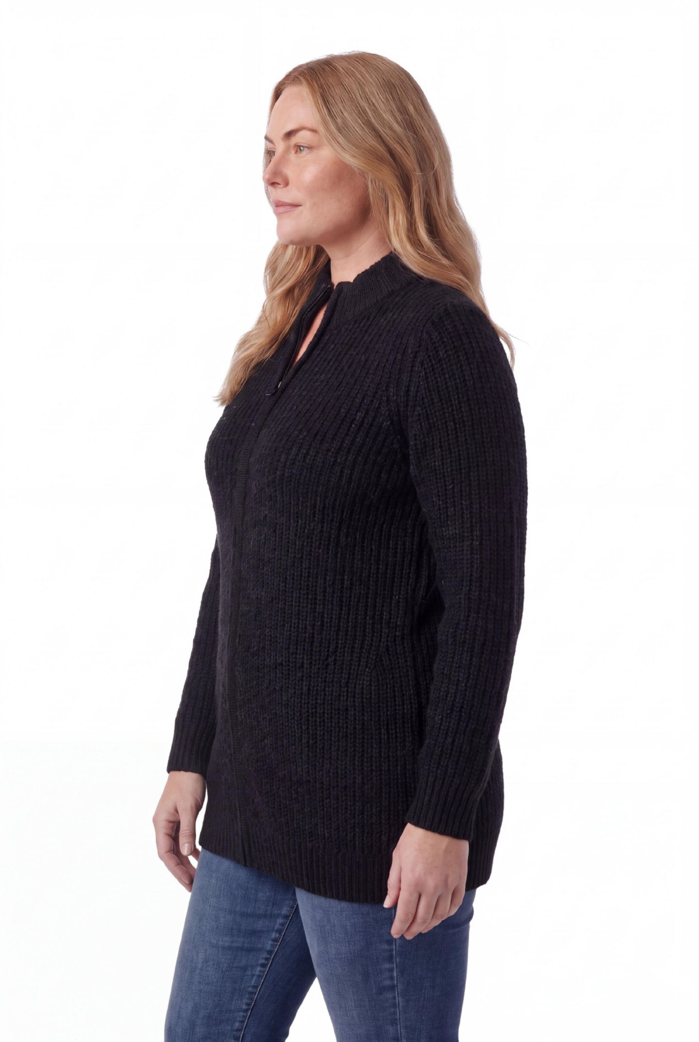 Женский кардиган Woman Within Plus Size Within Zip Front Shaker Cardigan, цвет: Чёрный — фото 4