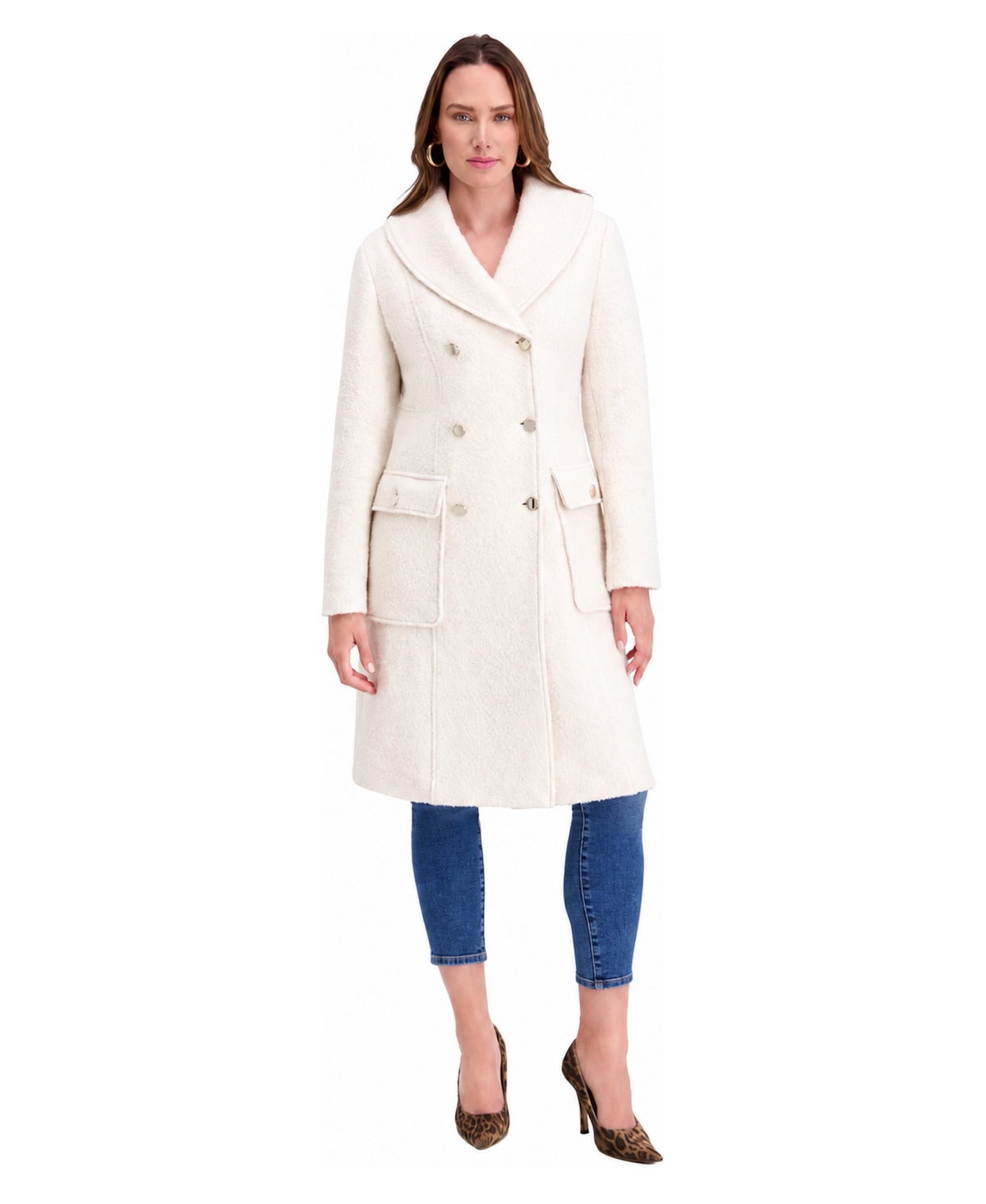 Kensie Women's Shawl Collar Double-Breasted Wool-Blend Coat - Ivory