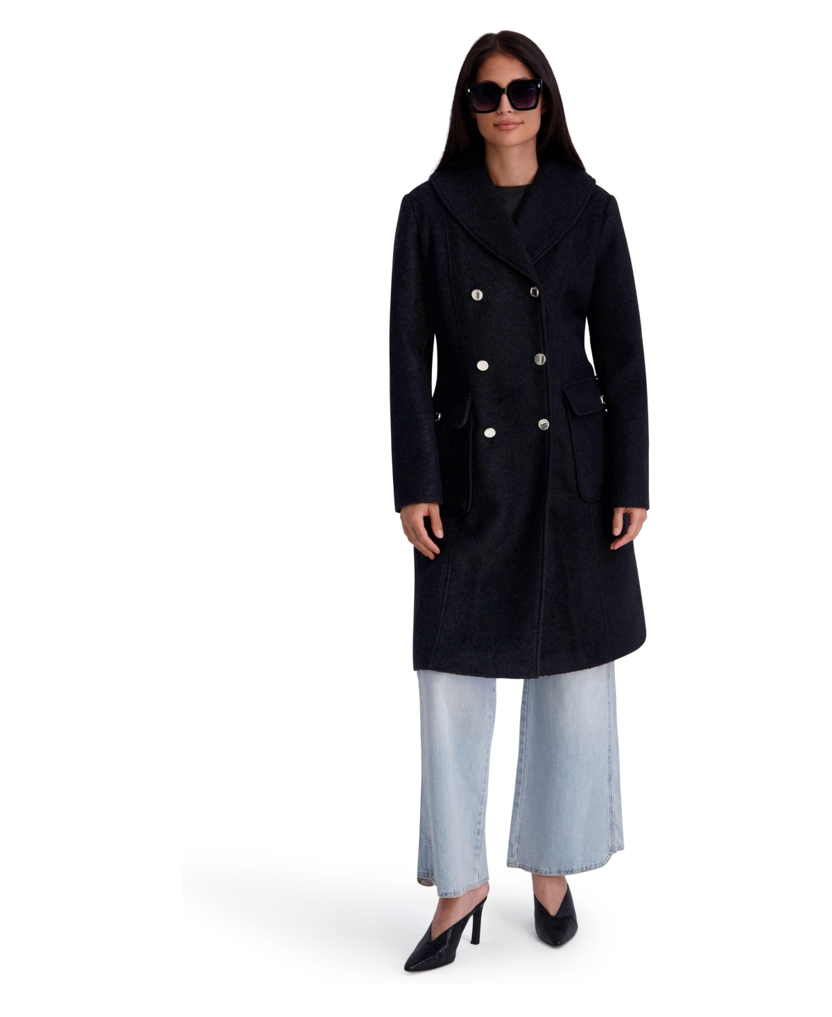 Kensie Women's Shawl Collar Double-Breasted Wool-Blend Coat - Black