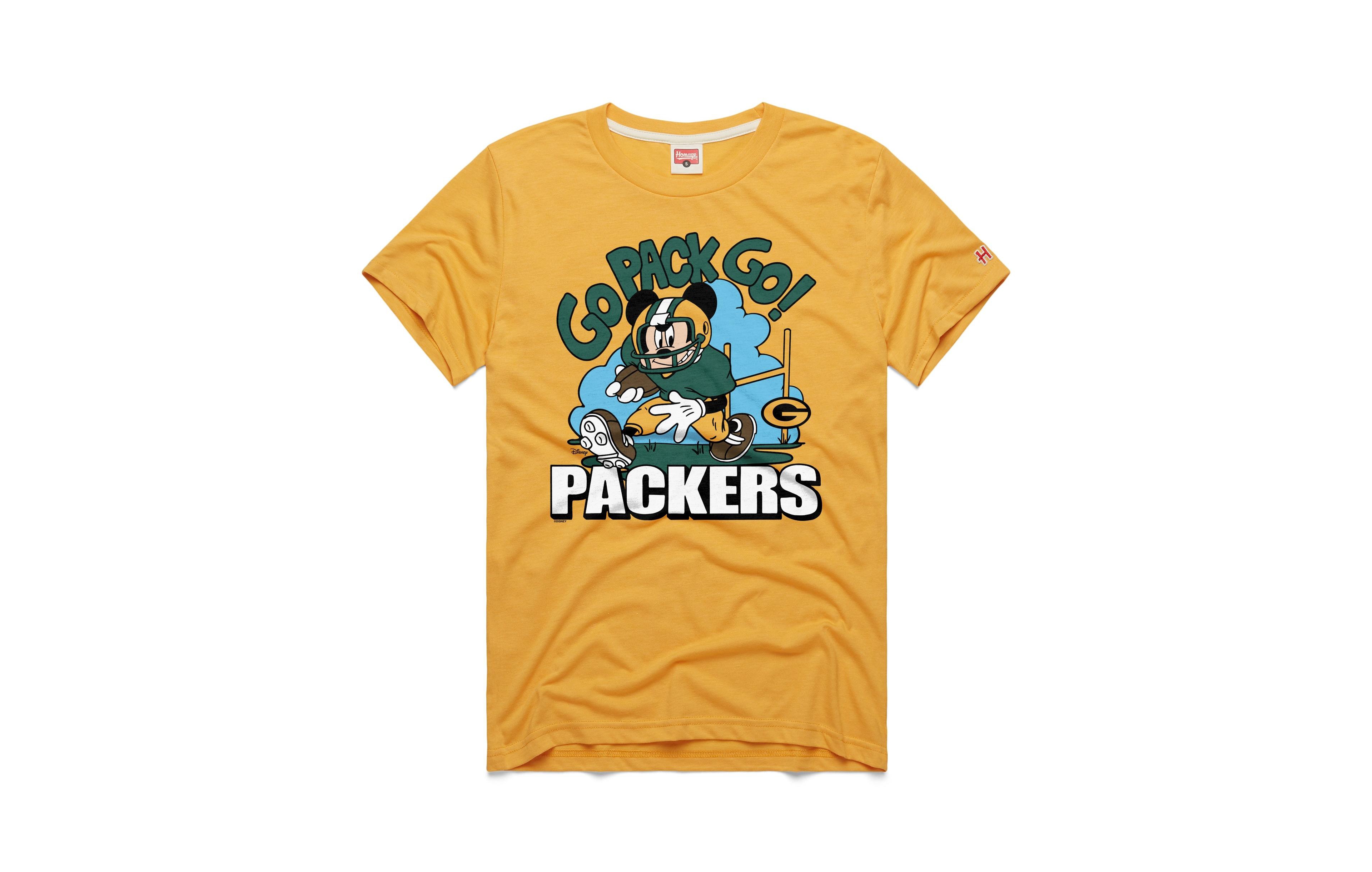 Homage Men's and Women's Gold Green Bay Packers Mickey T-shirt