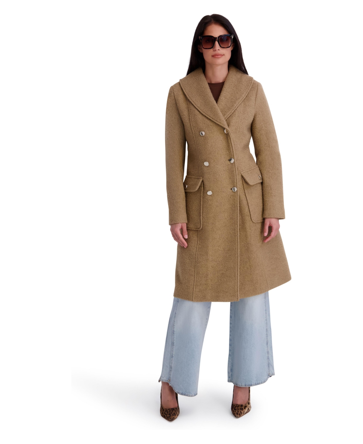 Kensie Women's Shawl Collar Double-Breasted Wool-Blend Coat - Camel