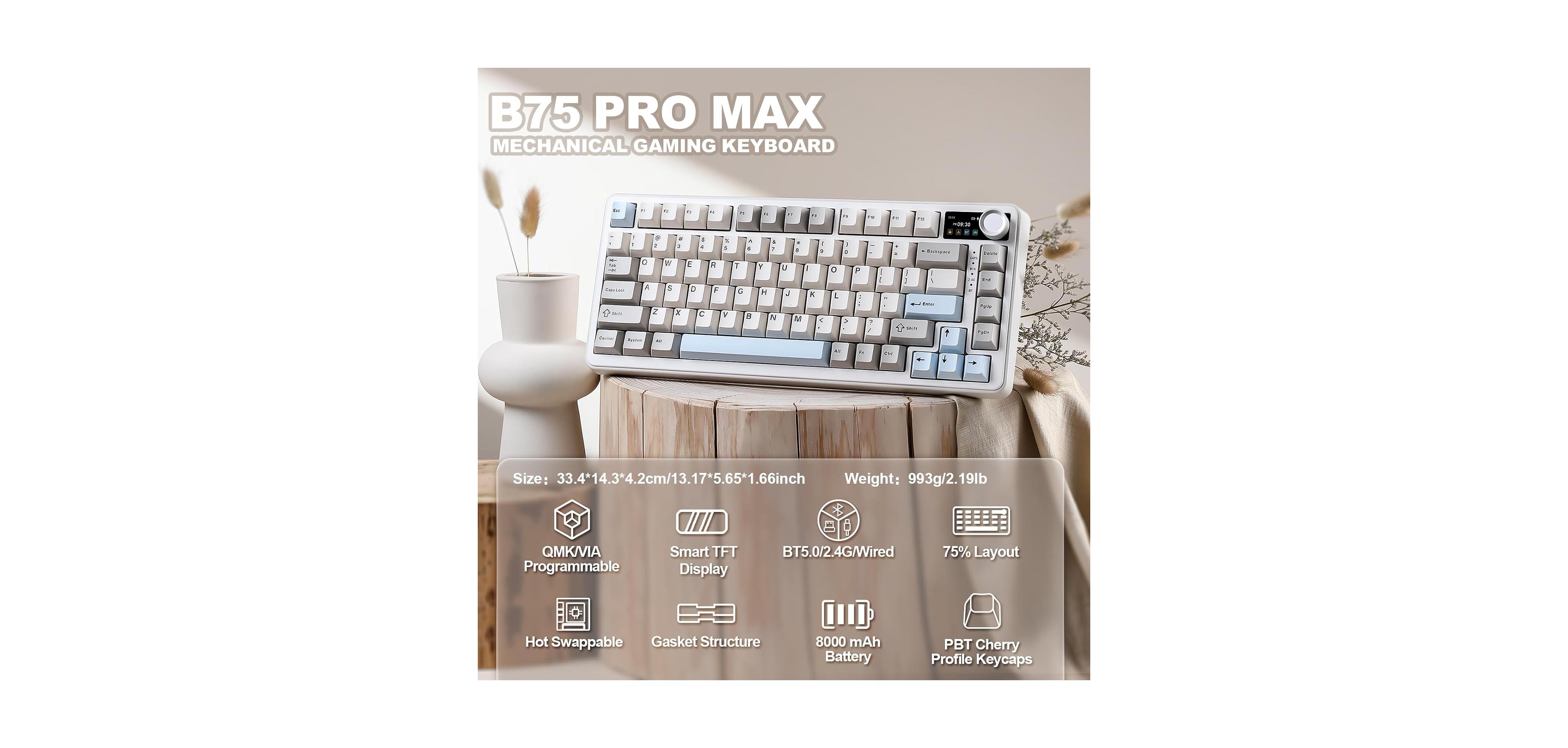 memzuoix B75 Pro Max Wireless Hot-Swappable Mechanical Keyboard for Pc, Mac, Linux, Android, iOS