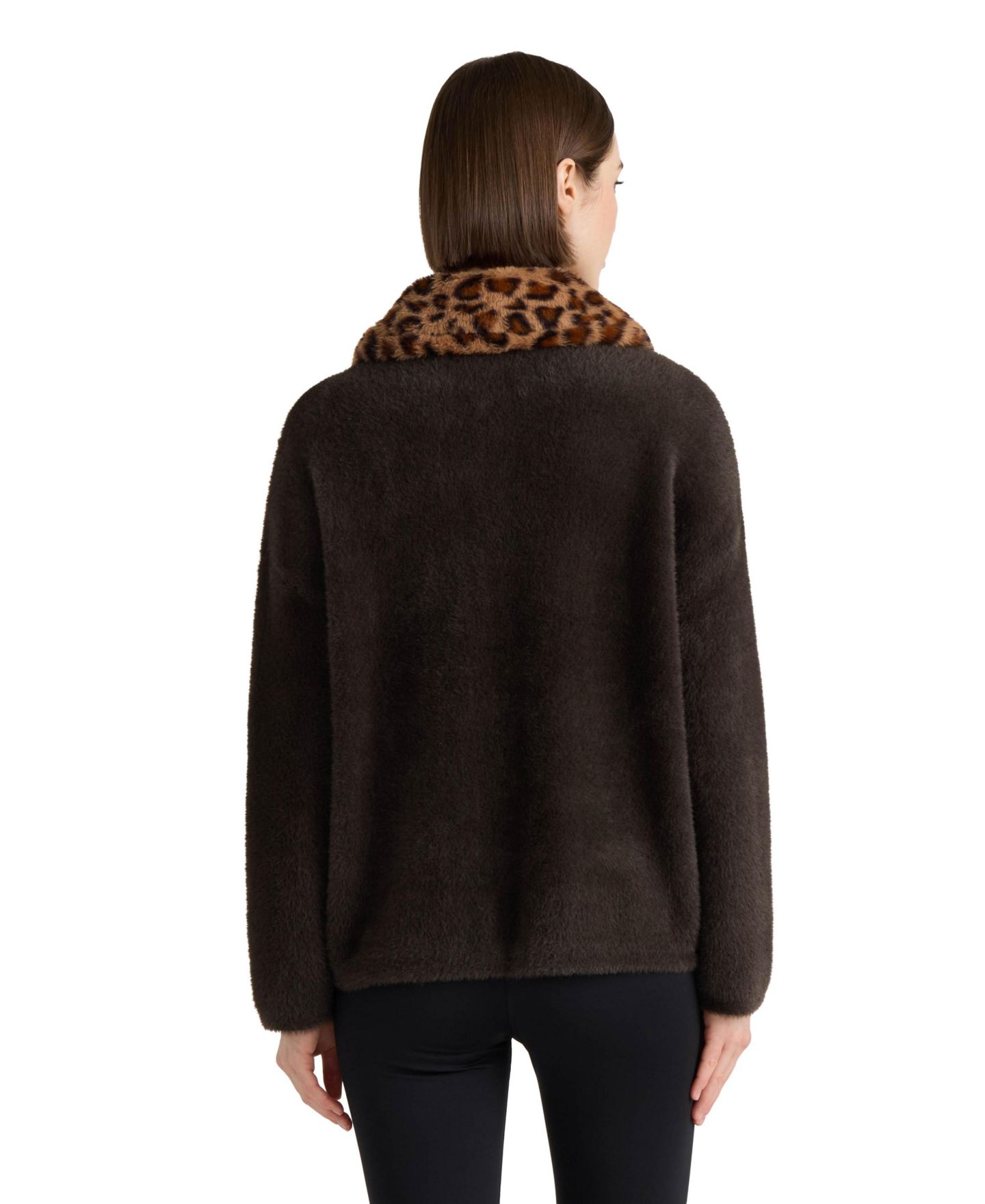 Женские куртки NVLT Eyelash Cropped Faux Fur Collar Coatigan, цвет: Тёмно-коричневый — фото 3
