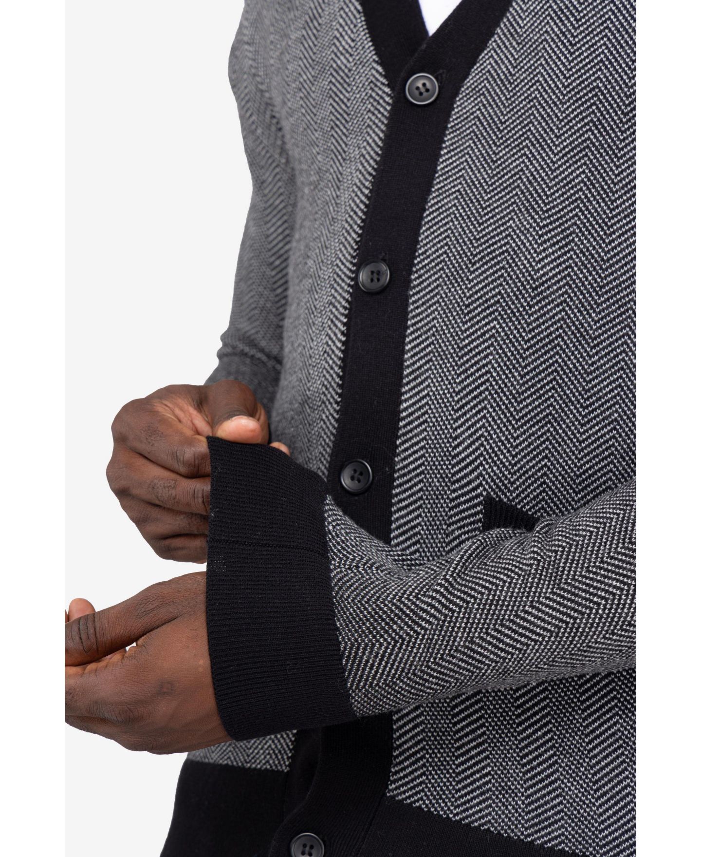 Мужской кардиган X-Ray Herringbone Cardigan, цвет: Молочный белый / Чёрный — фото 15