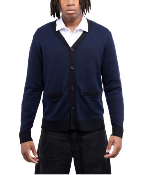 Мужской кардиган XRAY Herringbone Regular-Fit V-Neck, цвет: Тёмно-синий / Чёрный