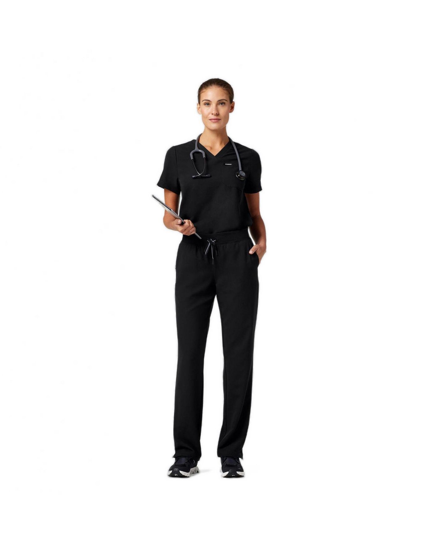 Женские брюки Jaanuu Tall Xenos 5-Pocket Mid-Rise 4-way Stretch Scrub, цвет: Чёрный — фото 3