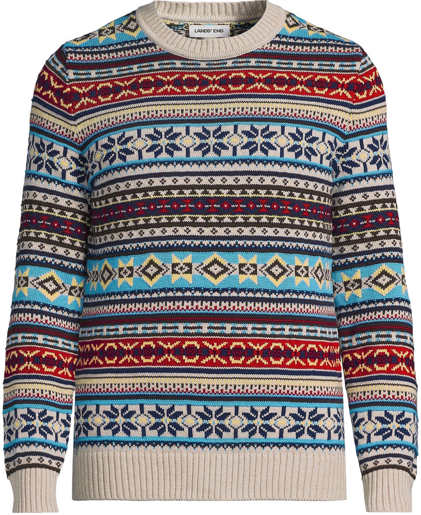 Мужской свитер Lands' End Drifter Fair Isle Long-Sleeve Crewneck, цвет: Берёзовый — фото 4