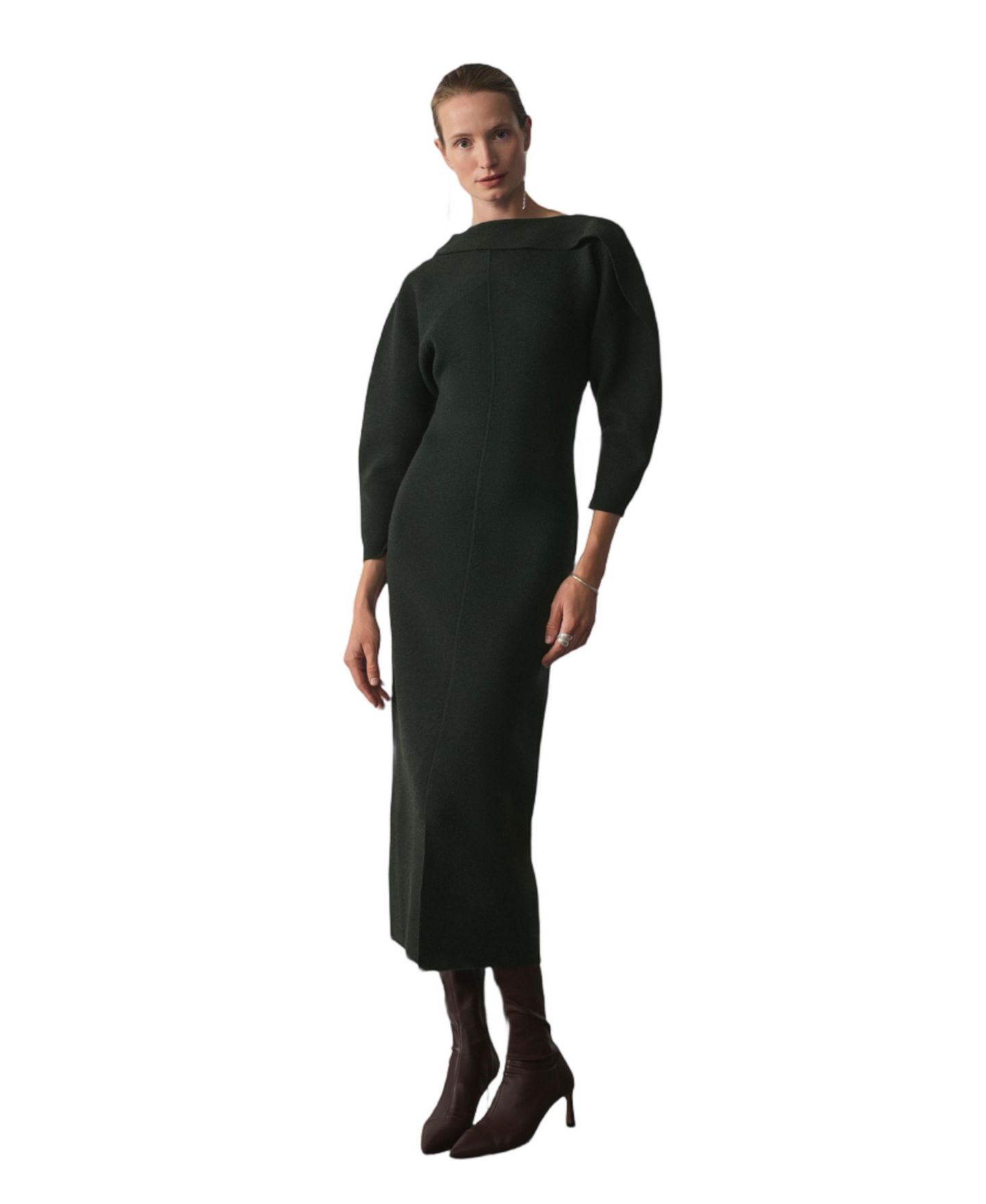 Женское платье The Fold Riesi Boat Neck 3/4-Sleeve Midi, цвет: Зелёный — фото 1