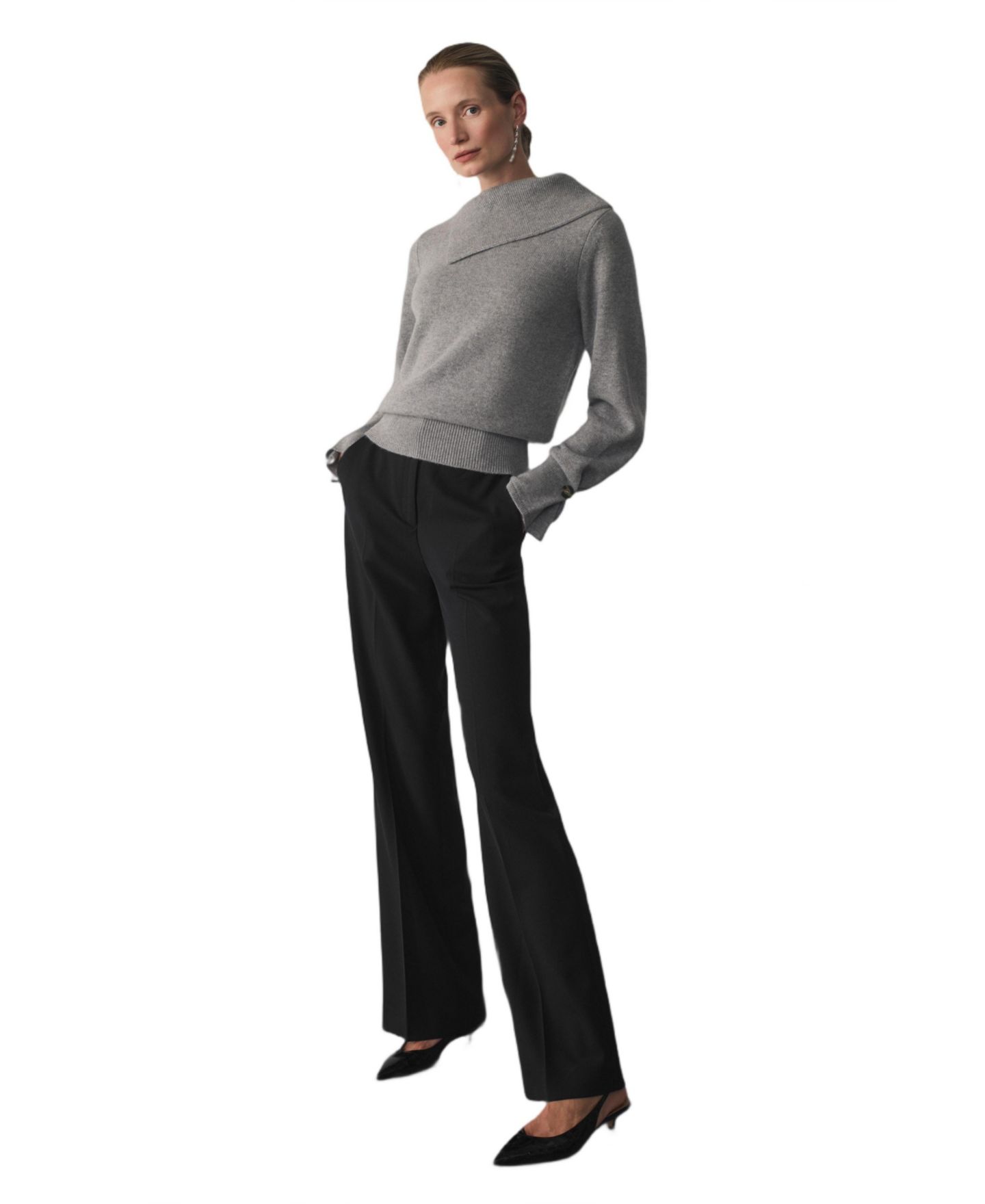 Женские брюки The Fold Alzira High-Waisted, Wide-Leg, Tailored, цвет: Чёрный — фото 4