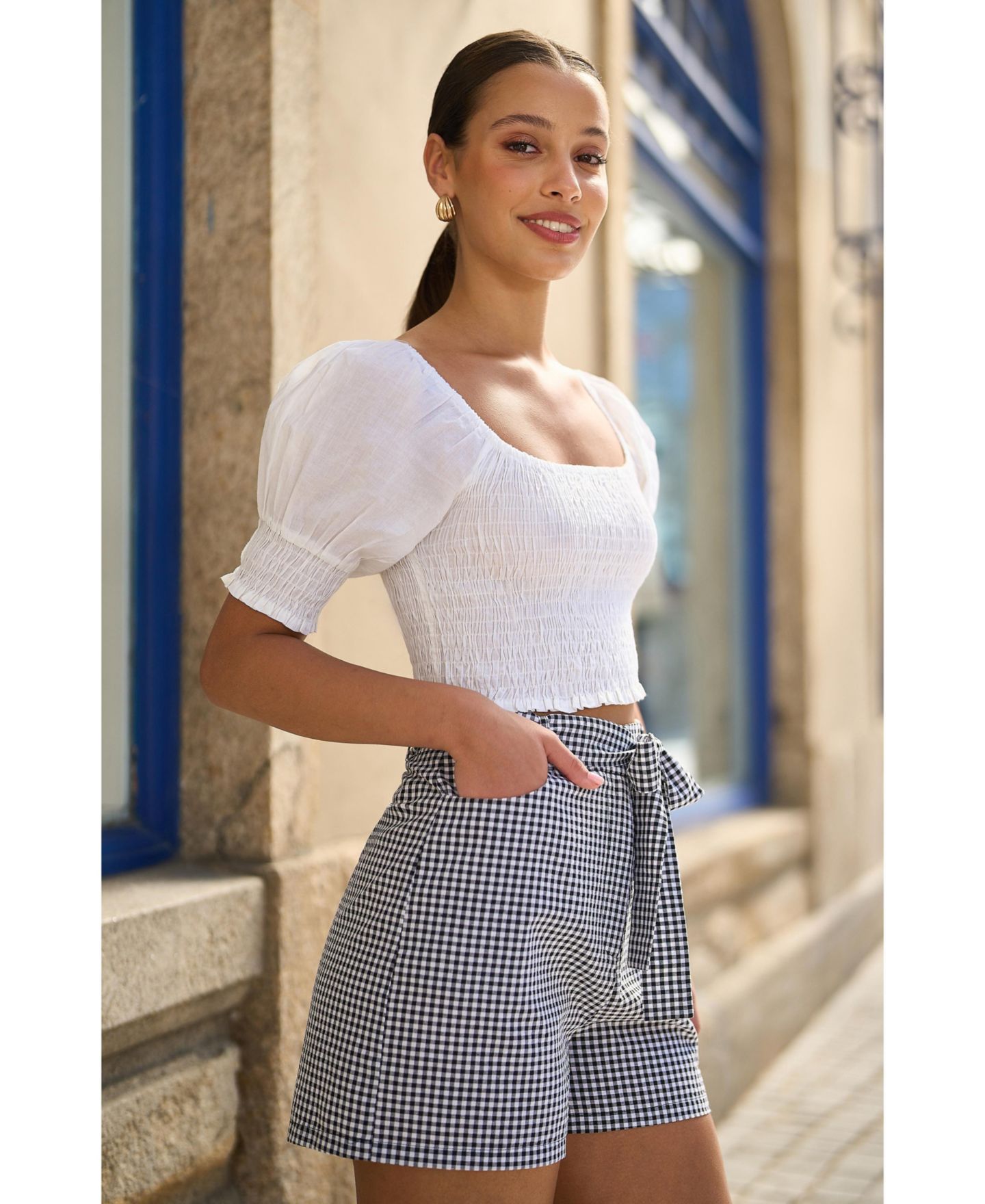 Женский топ Yumi Cotton Shirring Puff Sleeve, цвет: Белый — фото 3
