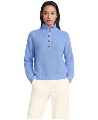 Women's Cotton Henley Stand-Collar Button-Placket Sweater