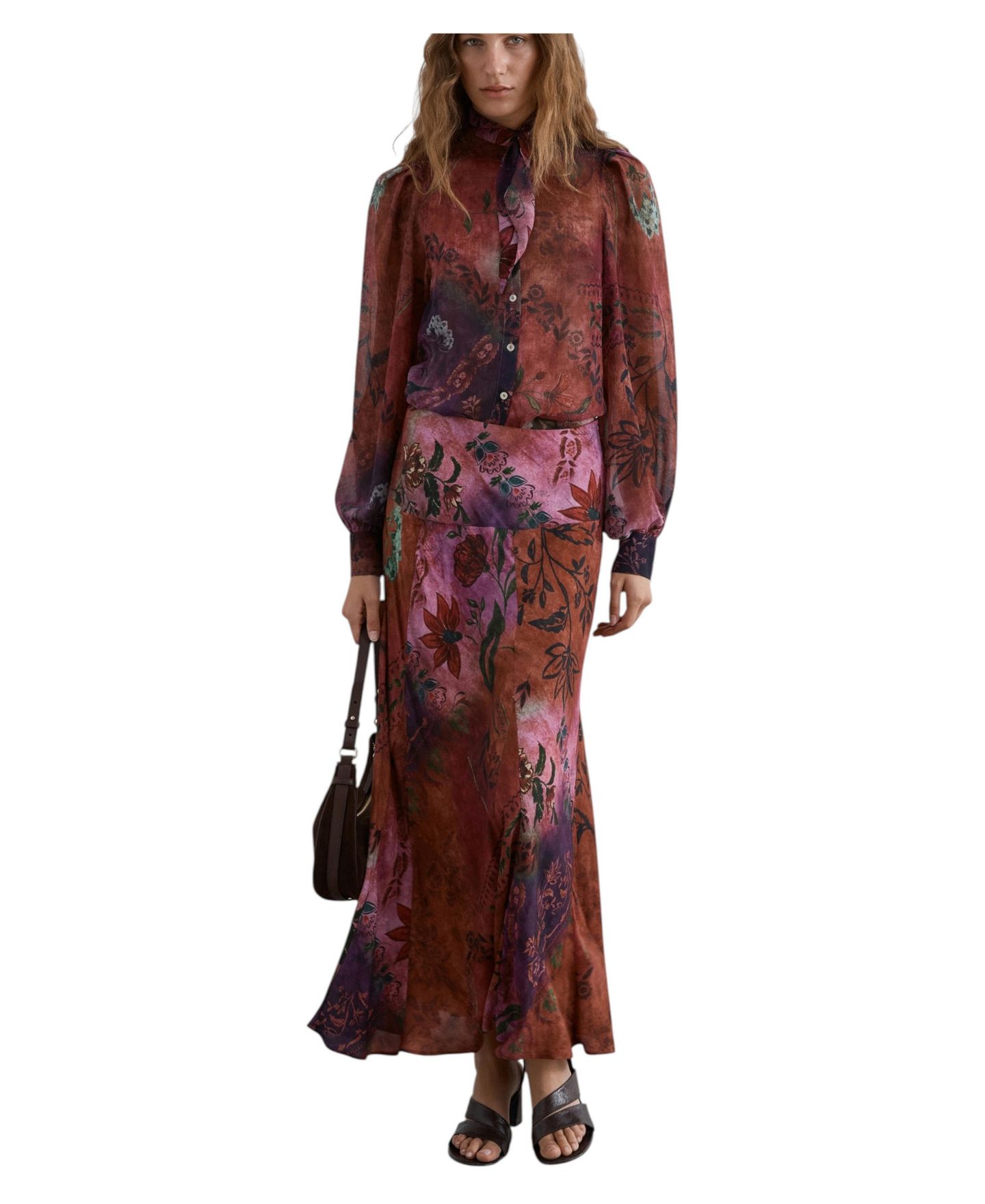 Женская блузка Scalpers Scpatch Floral-Print Long-Sleeve Tie Neck, цвет: Фиолетовый — фото 3