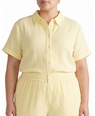 Plus Size Luxe Cotton Gauze Short-Sleeve Beach Shirt