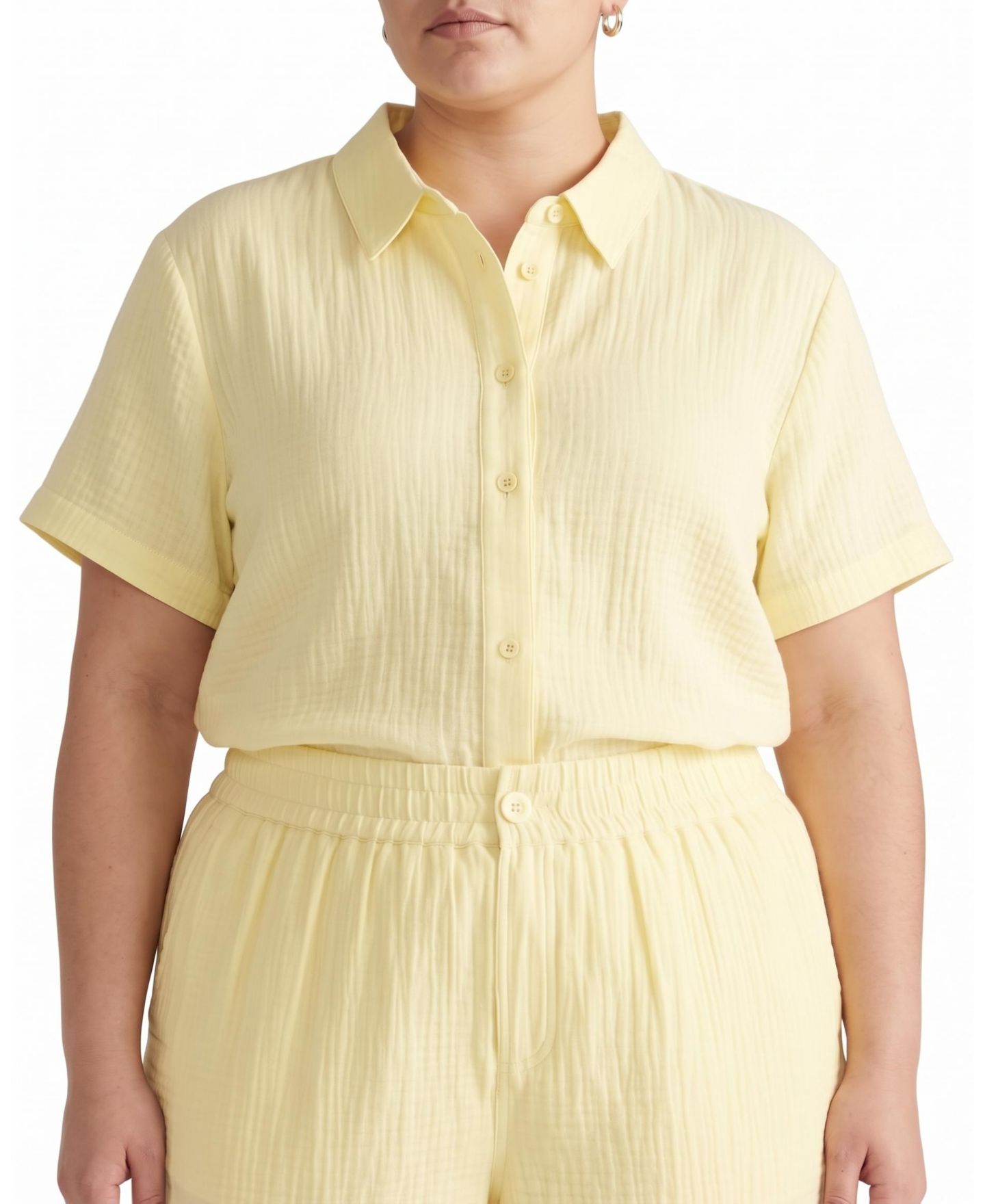 Женская рубашка Universal Standard Plus Size Luxe Cotton Gauze Short-Sleeve Beach, цвет: Pale Daffodil — фото 1