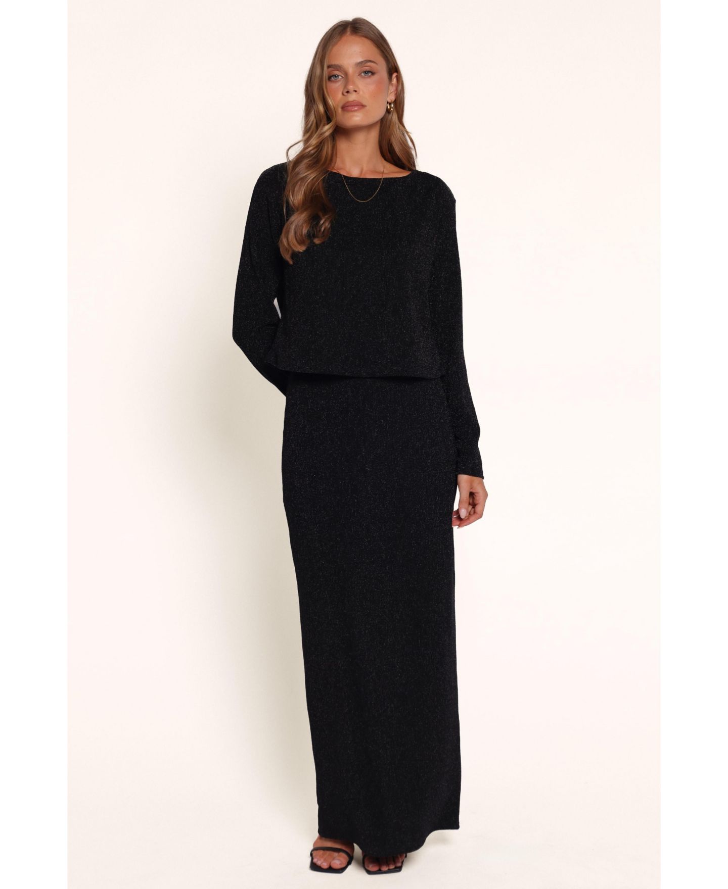 Женский комплект Petal & Pup Orla Boat Neck Long-Sleeve Maxi Top and Skirt, 2-Piece Set, цвет: Чёрный — фото 1
