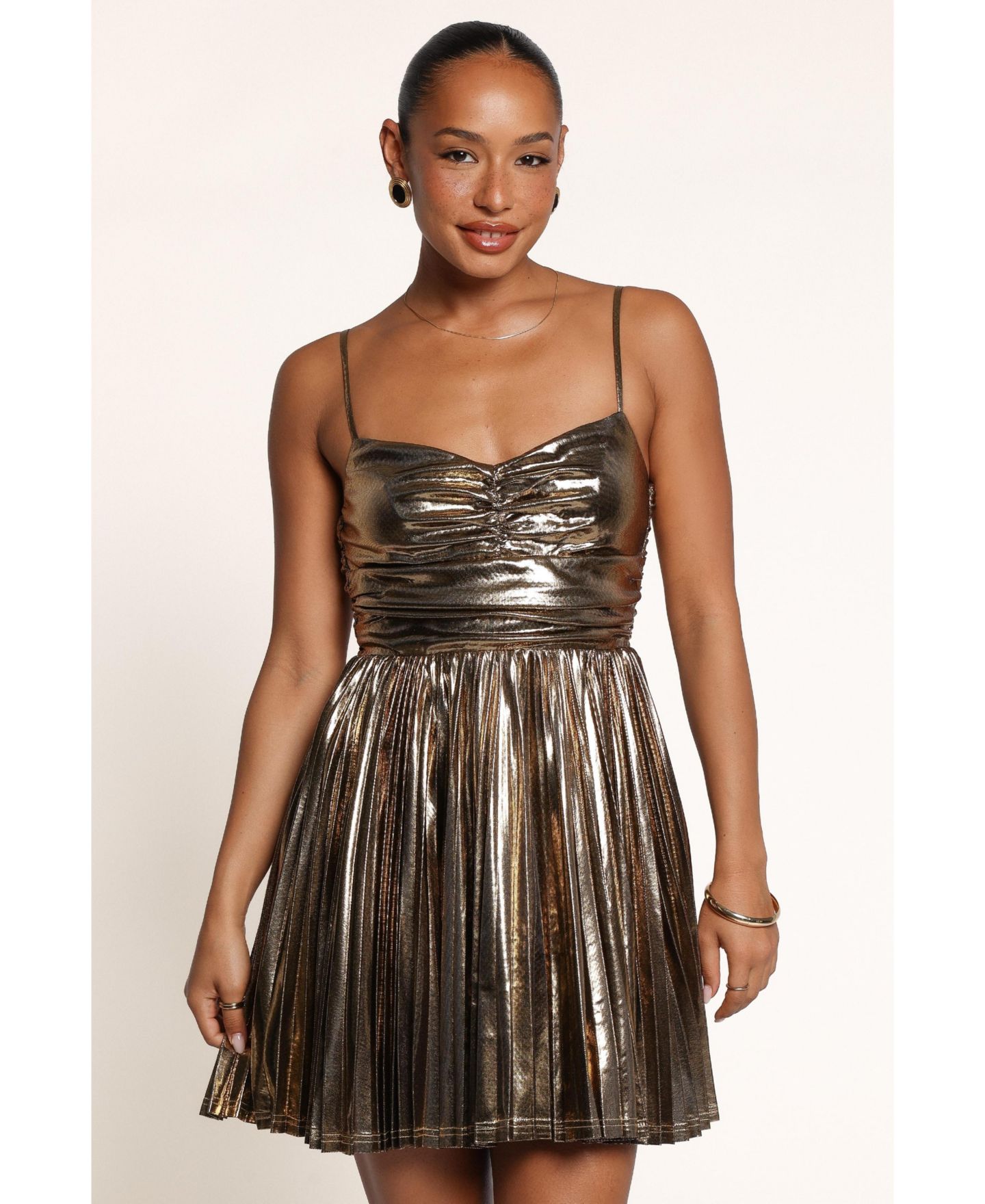 Женское платье Petal and Pup Reina Metallic Sweetheart Fit & Flare Mini, цвет: Золотой — фото 1