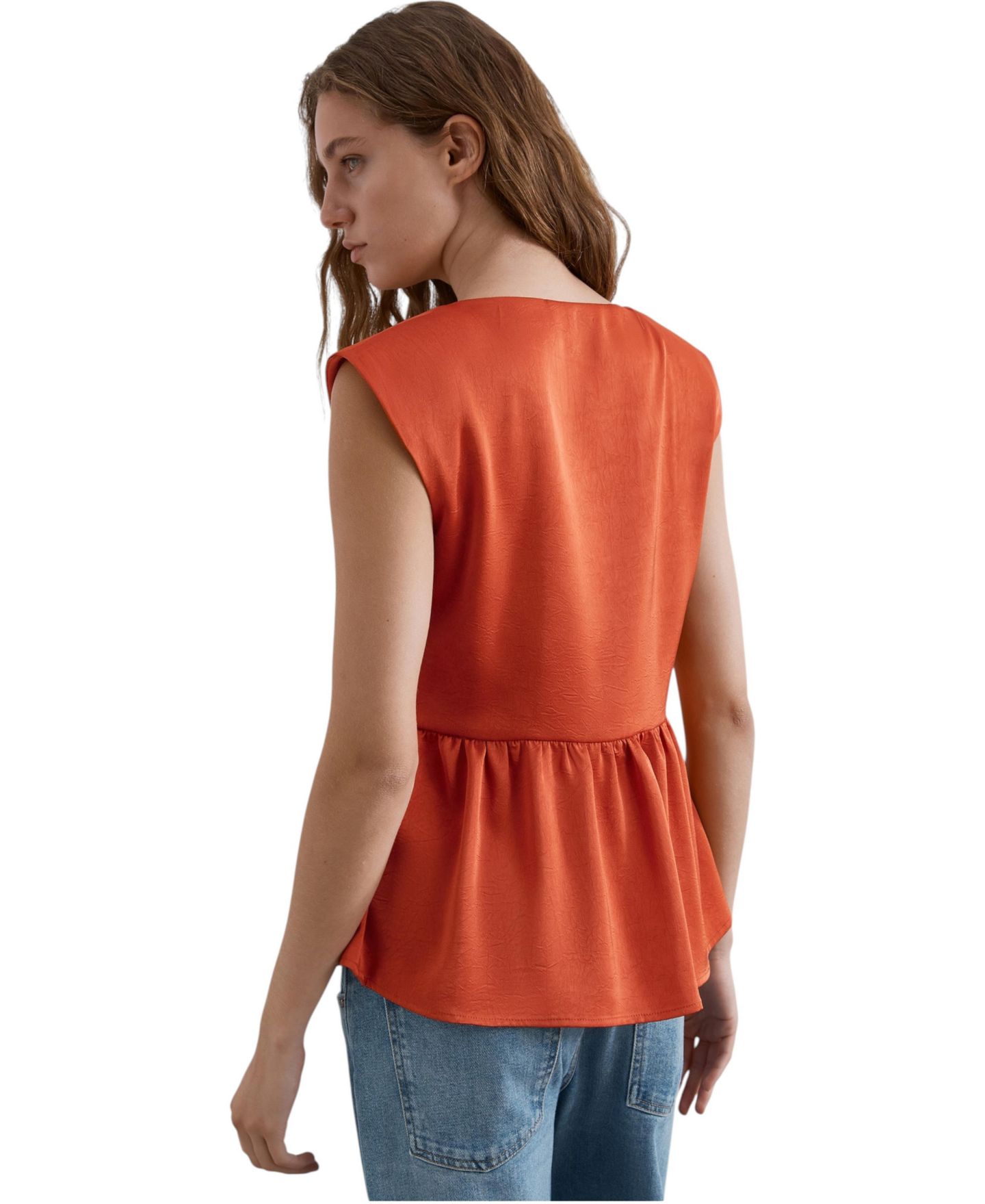 Женский топ Scalpers Satin V-Neck Peplum, цвет: Darkorange — фото 2