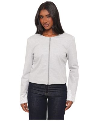 Women's Cinzia Cropped Lace-Trim Ponte Jacket