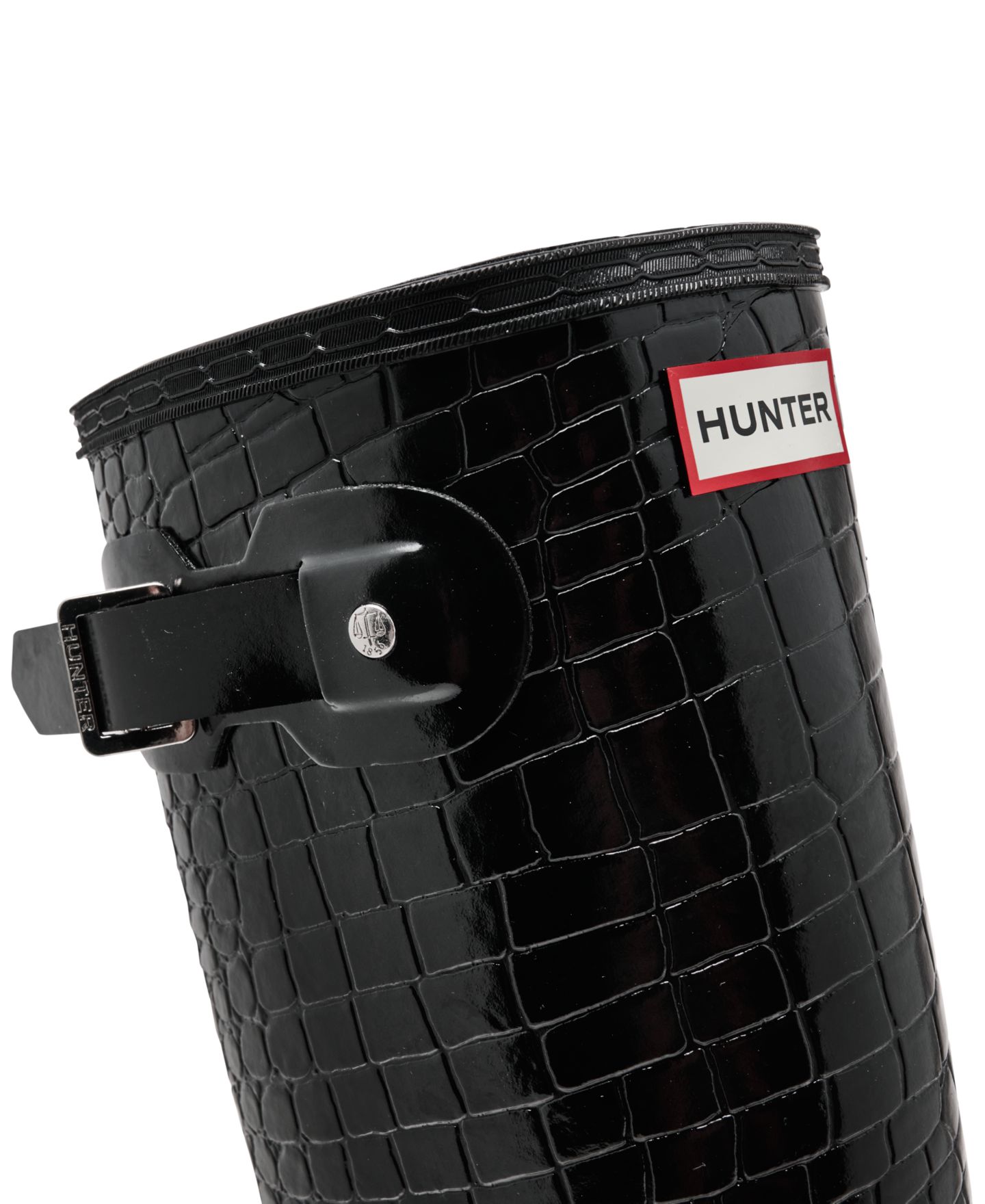 Женские ботинки Hunter Original Tall Gloss Crocodile Waterproof Rain, цвет: Чёрный с принтом — фото 7