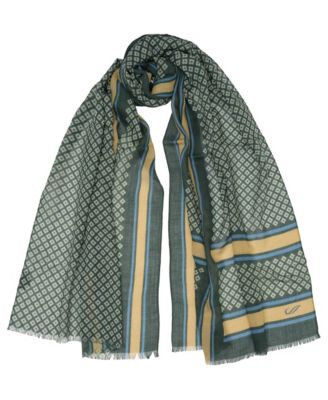Ibiza Medallion-Print Striped Wool Scarf