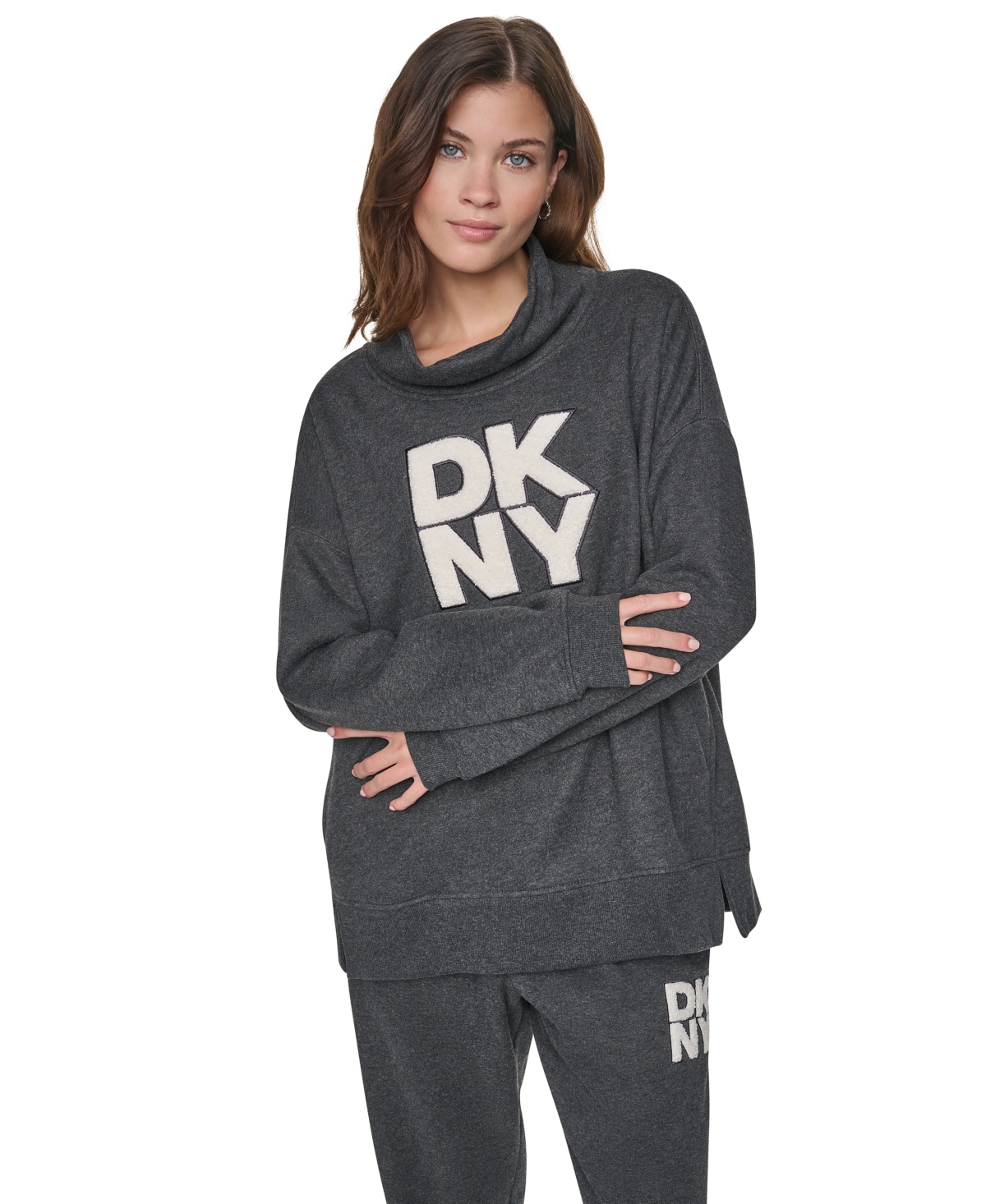 Dkny Sport Women's Mock-Neck Oversized Graphic Sweatshirt - Slate Grey