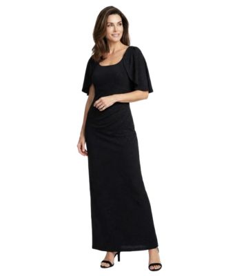 Petite Scoop Neck Metallic Wedding Guest Gown