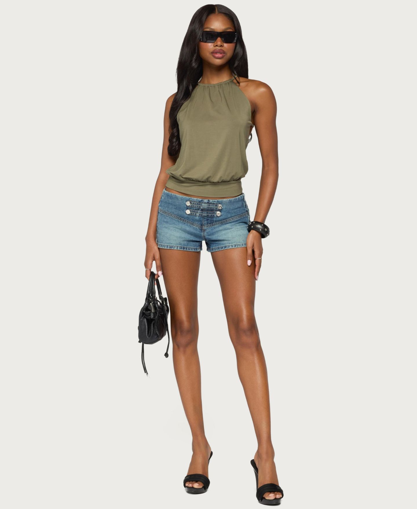Женский топ Edikted Everi Halter Cinched-Waist Strappy-Back, цвет: Оливковый — фото 3