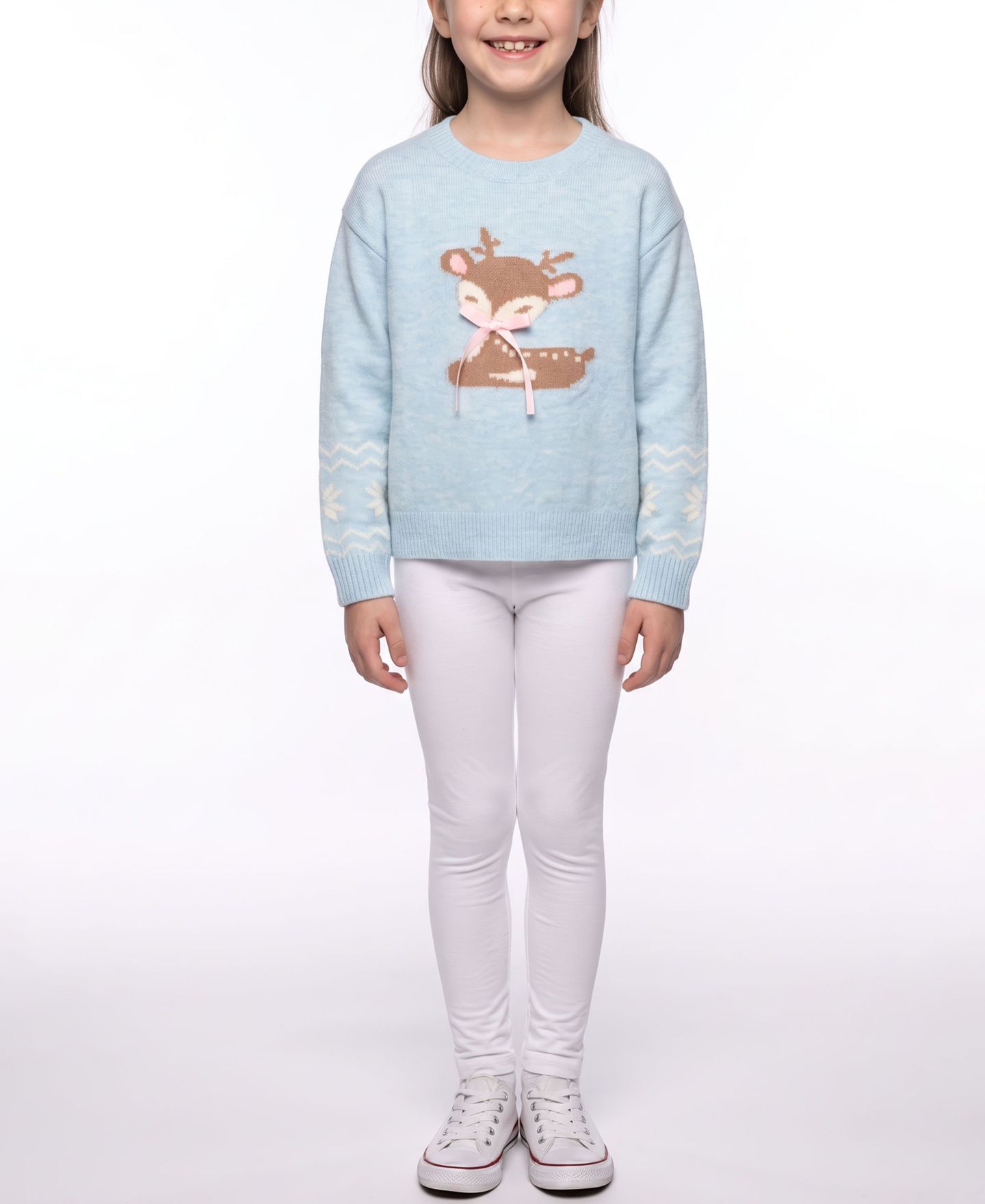 Свитер CeCe Reindeer Crewneck Long-Sleeve для девочек, цвет: Средний синий — фото 2